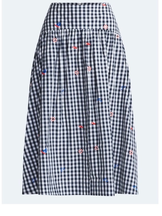 Free Assembly Dresses & Skirts - Gingham Embroidered Midi Skirt - Black/White with Red & Blue Accents